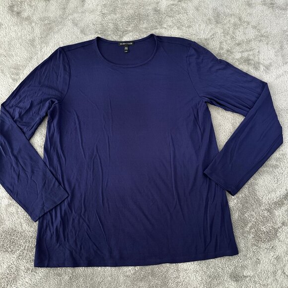 Eileen Fisher Tops - Eileen Fisher 100% Silk Long Sleeve Shirt Blouse Women's size LARGE Purple Blue